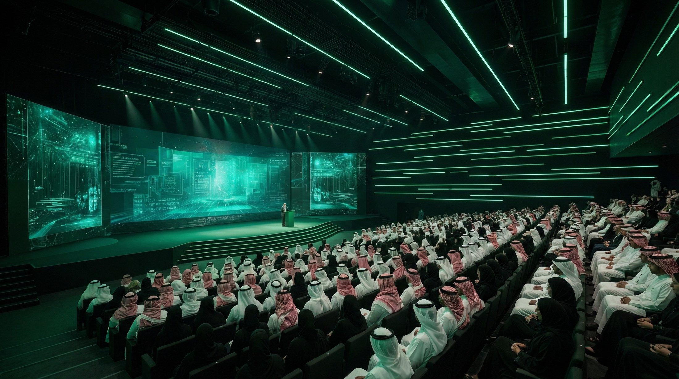 القاعة الرئيسية للمؤتمر بحضور الجمهور والمتحدثين